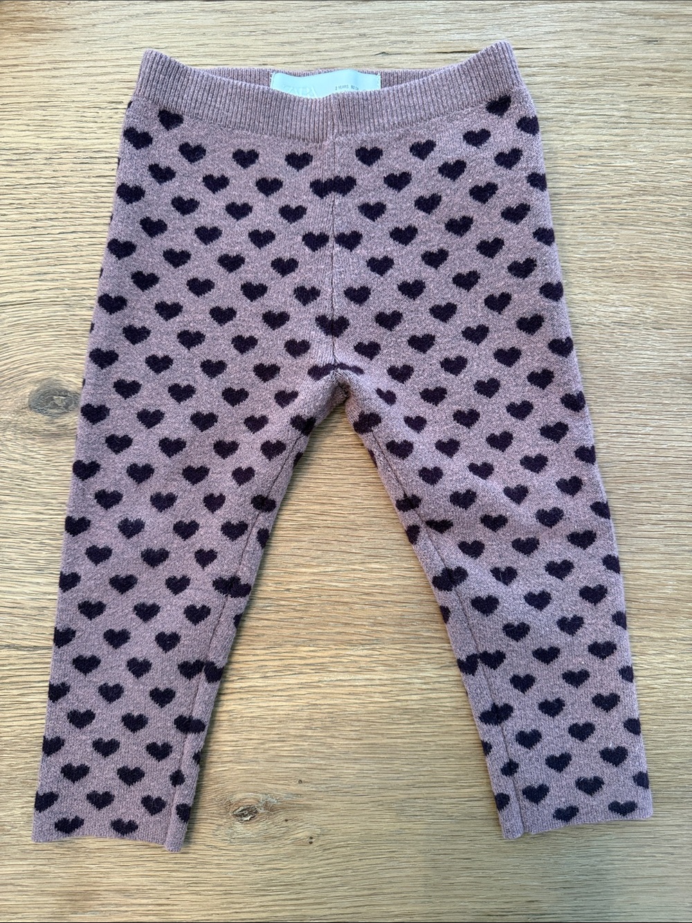 Zara Mauve and Burgundy Heart Knit Leggings Size 2T